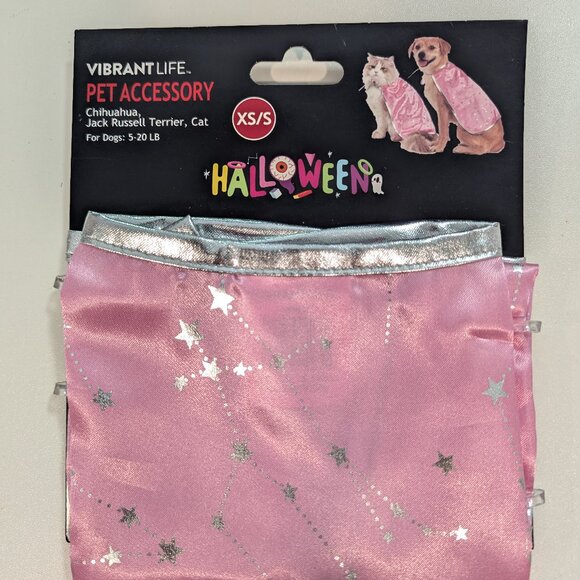 Vibrant Life Small Dog or Cat Pink with Silver Stars Costume Cape - Size XS/S - Picture 1 of 3
